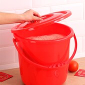 喜庆小水桶结婚庆用品大红色塑料带盖子孙桶搬家喜事桶储水圆红桶