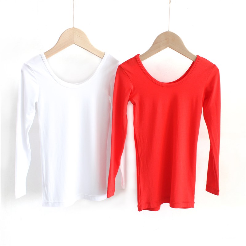 儿童u领打底女童打底衫大领口纯棉跳舞秋衣宝宝汉服内搭上衣白色