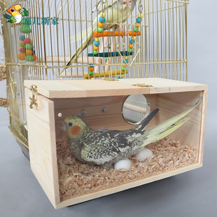 宠儿新家透明实木鹦鹉繁殖箱 鸟巢箱鸟窝鸟笼繁殖盒子 送木屑站杠