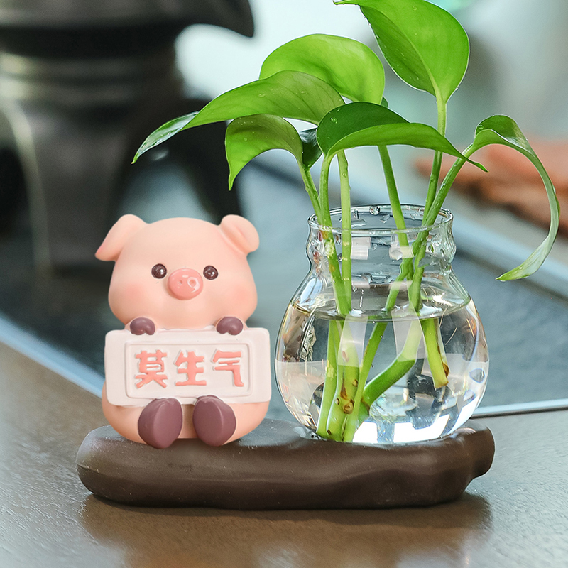 卡通呆萌莫生气小猫宠物绿植水培装饰品办公室氛围玄关布置小摆件