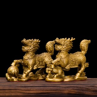 纯铜求子麒麟摆件麒麟送子卧室客厅办公室装饰品一对家居创意摆件