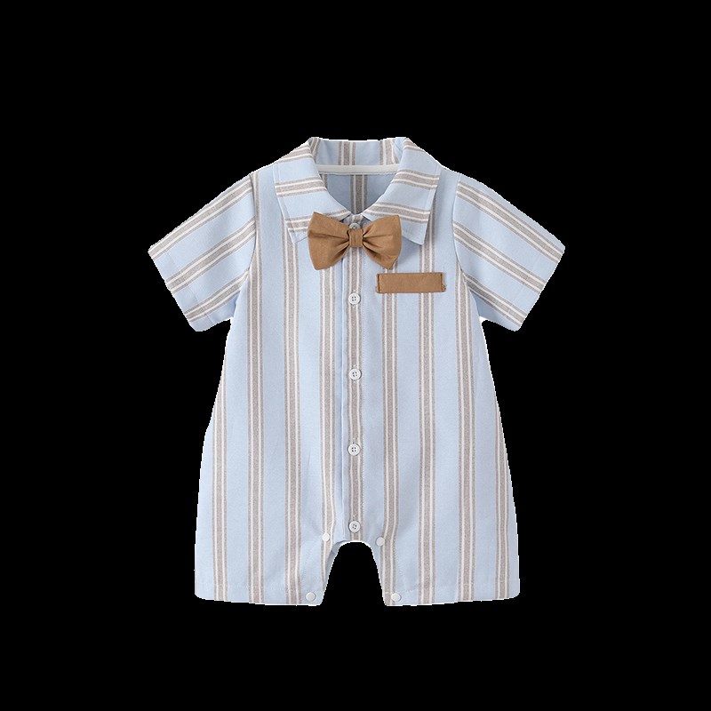 婴儿百日宴宝宝装夏短袖连体衣周岁礼服男宝洋气小西装满月生日装