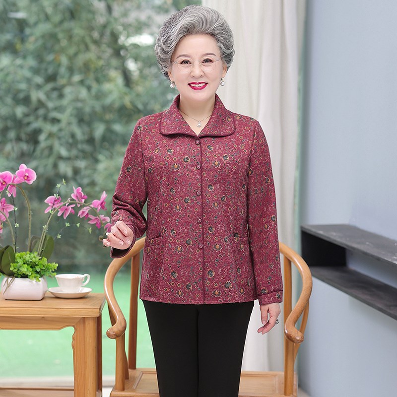中老年人女装秋装奶奶薄款外套大码衬衫两用衫老太太衣服妈妈春装