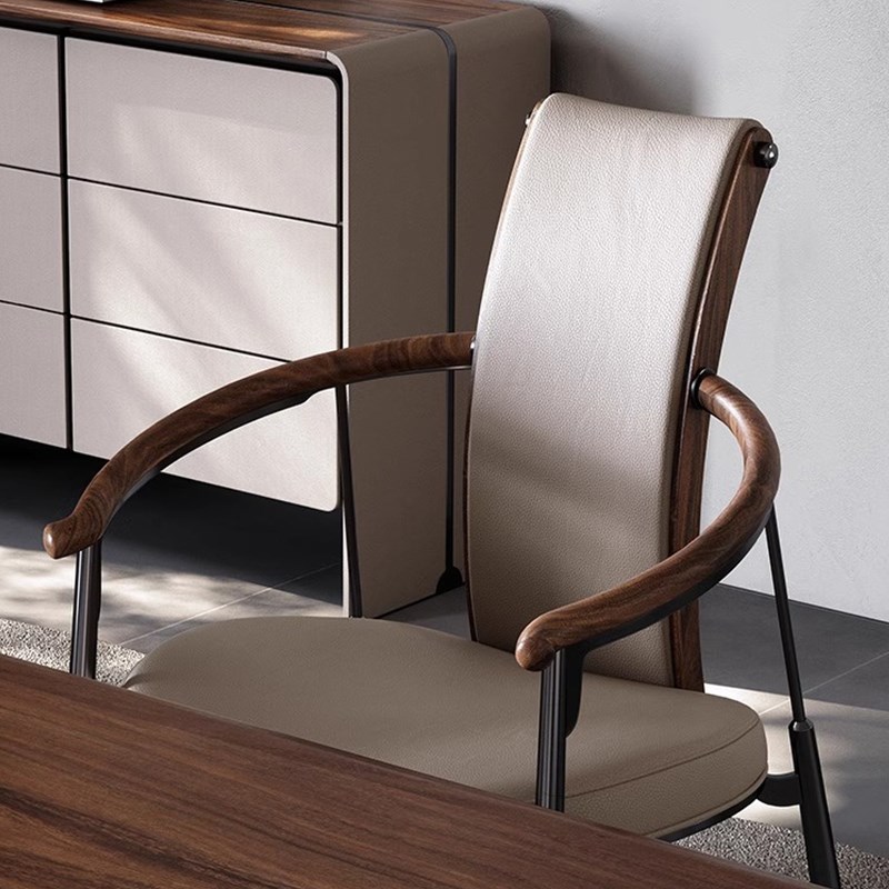 泡茶主人椅茶桌茶台喝茶茶椅子主人位胡桃木扶手椅意式轻奢书房椅