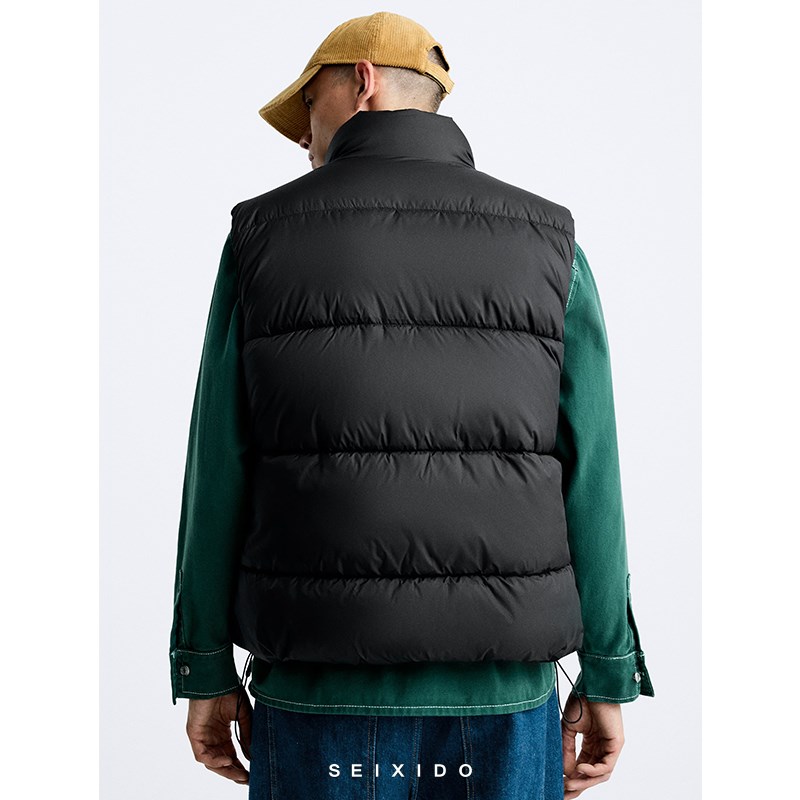 柜399!秋冬新品男装无袖立领棉服背心4302415简约宽松马甲外套男