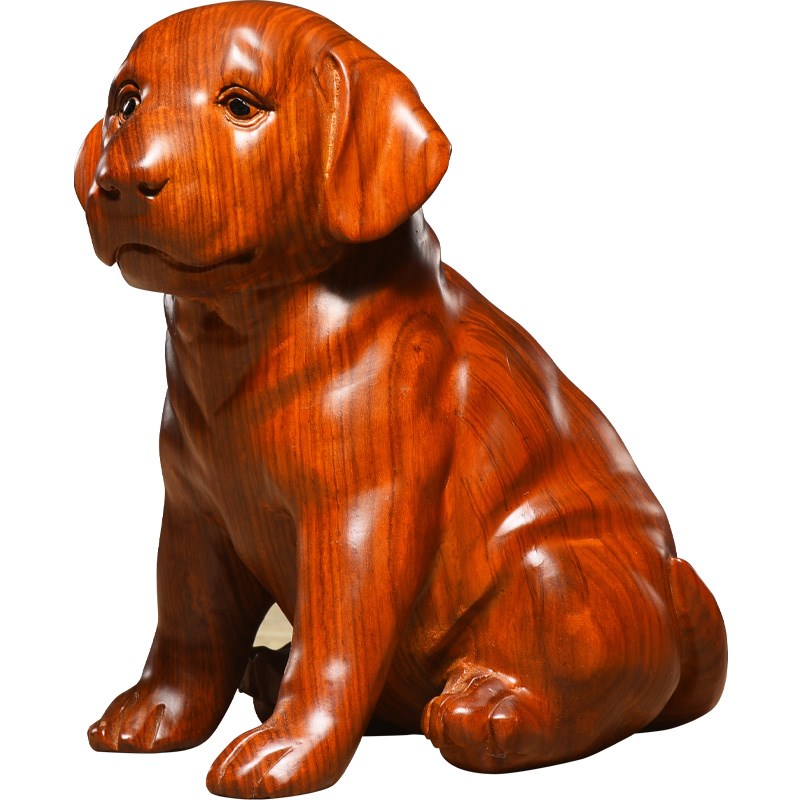 知府花梨木雕狗摆件十二生肖工艺品家居客厅公司装饰店铺开业送礼