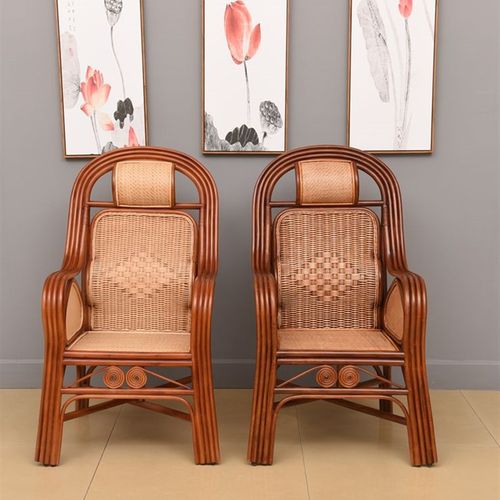 休闲真藤椅天然植物藤编老人靠背椅单人老板椅中式太师椅护腰藤椅