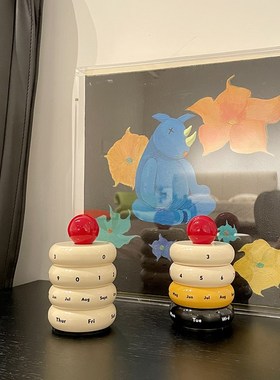 北欧风复古撞色旋转日历中古设计家居装饰品玄关创意台历桌面摆件