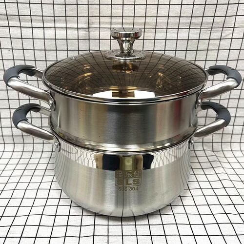 圣乐仕304不锈钢蒸锅 单层蒸锅汤锅煮饭锅22cm-24cm-26cm电磁明火