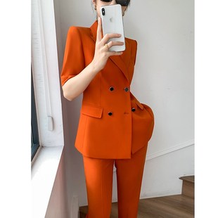 夏天西装套装女薄款短袖2025新款高级感小个子职业休闲西服外套