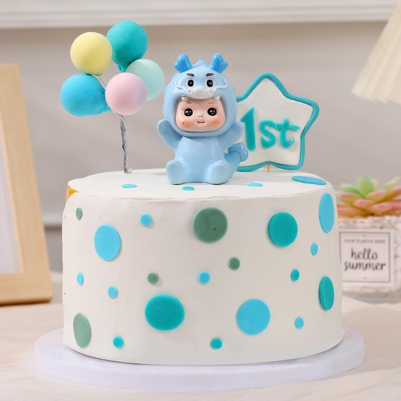 卡通可爱生肖龙宝宝男孩女孩周岁满月网红烘焙蛋糕摆件甜品台装饰
