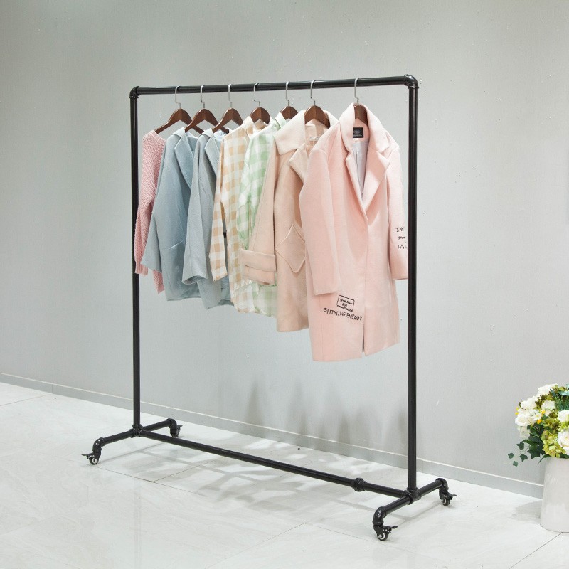 服装展示架水管镀锌展会落地架带滑轮加厚室内架子晾衣架店铺货架