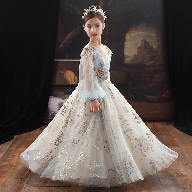 女童公主裙蓬蓬儿童晚礼服洋气小孩生日花童婚纱高端钢琴演出服装