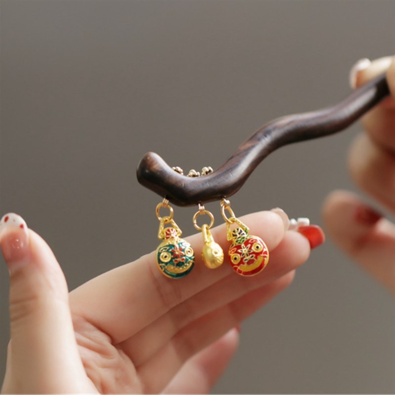 吞金兽发簪简约木质丸子头新中式盘发簪子发饰古风旗袍女式配饰