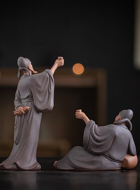 中式家居禅意历史人物紫砂诗人摆件李白醉酒创意书房博古架装饰品