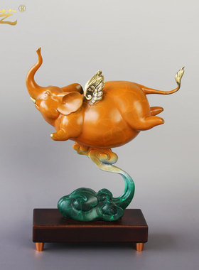 创意书房可爱飞象铜摆件乔迁礼物客厅玄关酒柜装饰办公室摆设