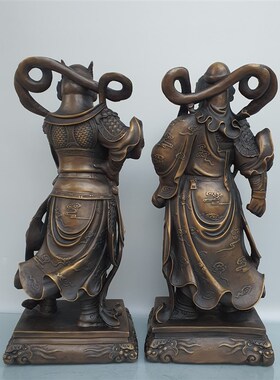 仿古神像关公韦陀铜像摆件高40公分武财神关羽关二爷护法韦陀一套
