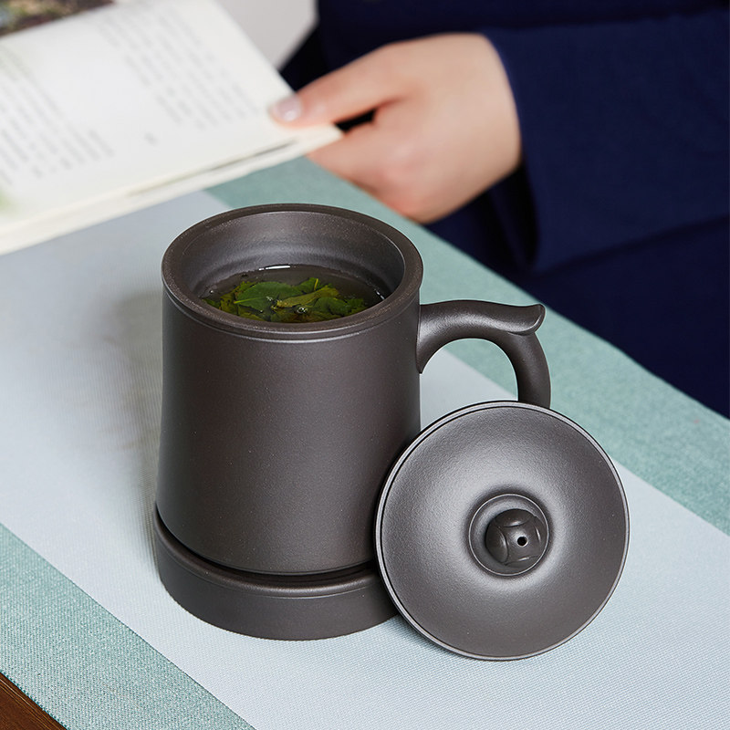 尊壶宜兴紫砂杯原矿黑泥泡茶杯茶水分离内胆过滤隔舱水杯陶瓷茶具