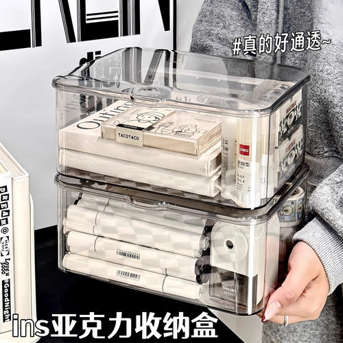 高透亚克力翻盖防尘桌面收纳盒