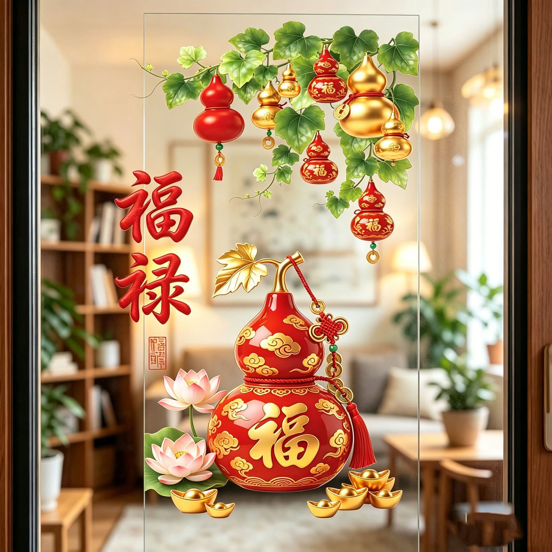 十全葫芦超大无痕静电窗贴