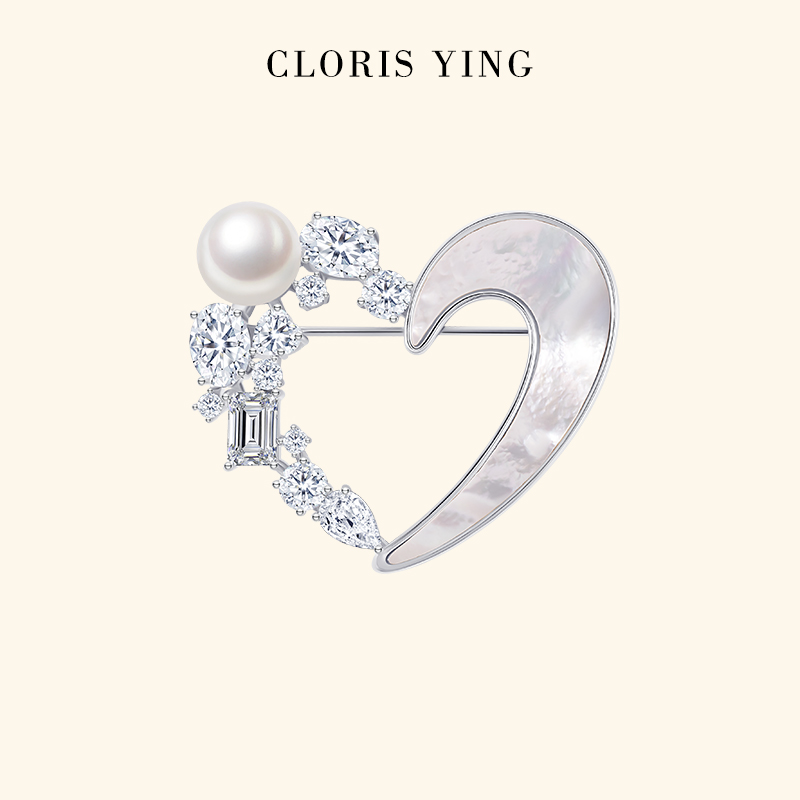 CLORISYING气质简约时尚贝母爱心胸针女天然淡水珍珠胸花韩版配饰