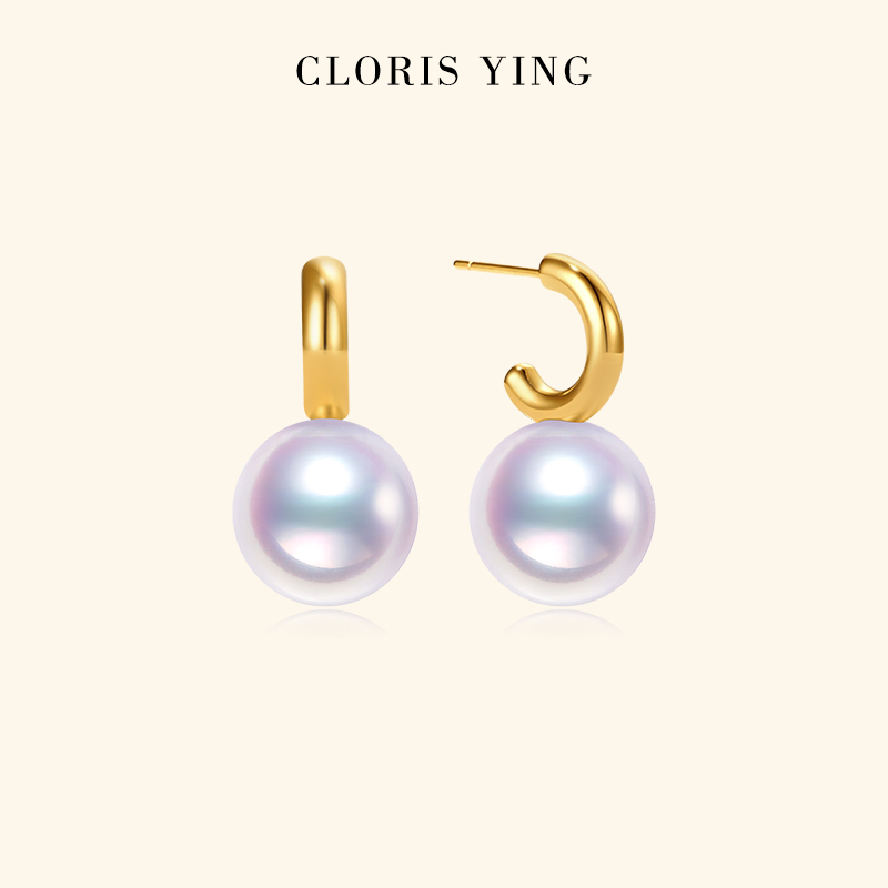 CLORIS  YING海之泪Akoya珍珠耳钉女18k金耳饰2024新款