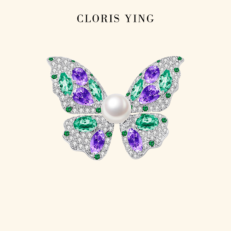 CLORIS YING蓝蝶疏影淡水珍珠蝴蝶胸针大衣优雅西装配饰晚宴胸花