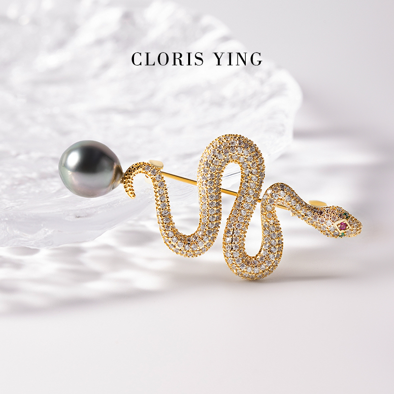 CLORISYING新款蛇形海水珍珠胸针轻奢锆石小众设计感胸花毛衣别针