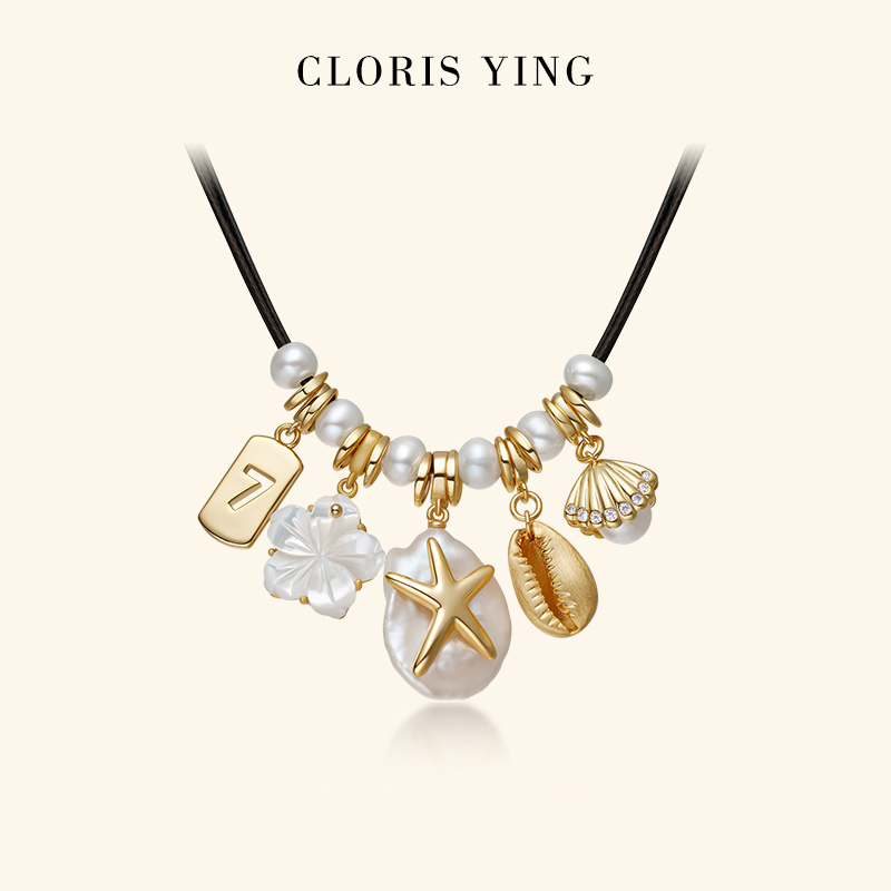 CLORIS  YING潮汐花信珍珠项链小众设计感轻奢组合吊坠皮绳锁骨链