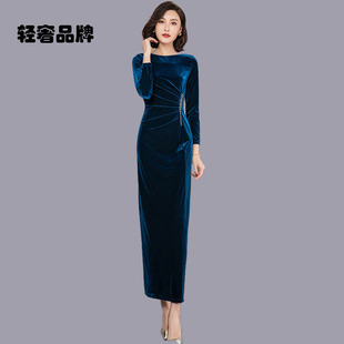 朗姿约定金丝绒连衣裙秋装女款2026年新款高端气质高级感长裙春秋