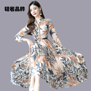 朗姿约定碎花雪纺连衣裙子春秋2026新款女长袖气质法式贵夫人显瘦