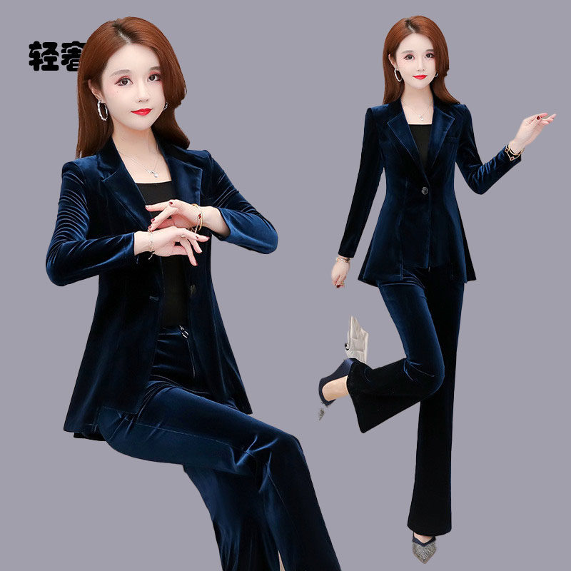 朗姿约定金丝绒套装女2026年新款成套减龄高级感轻熟风西装两件套