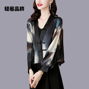 朗姿約定中國風(fēng)蝙蝠袖 洋氣小披肩上衣 緞開衫 短外套女春秋2025新款