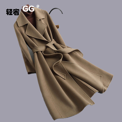 朗姿约定双面零羊绒大衣女中长款2025秋冬西装领羊毛呢外套赫本风