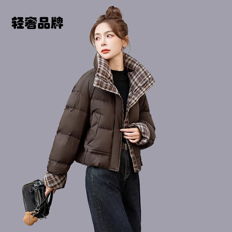 朗姿约定羽绒服女短款2025冬装新款洋气格子拼接白鸭绒加厚外套,女装/女士精品,羽绒服,淘宝优惠券,粉丝福利购,淘宝优惠卷