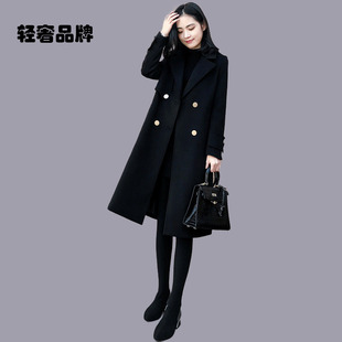 朗姿约定黑色毛呢外套女2026冬装新款显瘦中长款过膝赫本呢子大衣