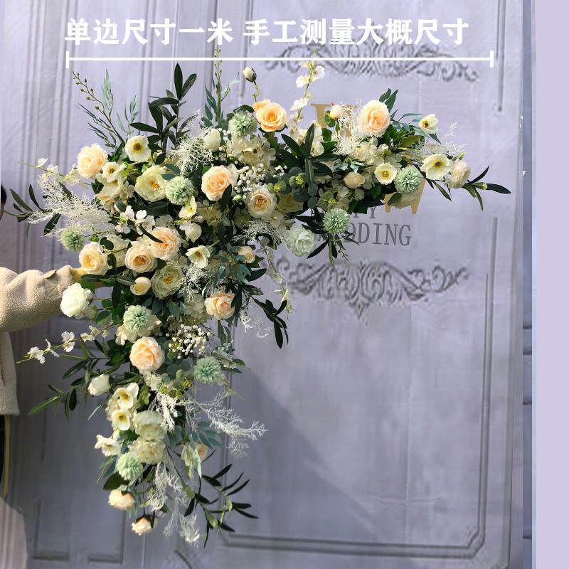 新款婚庆三角花排结婚拱门花舞台背景迎宾区布置排花仿真绢花花艺