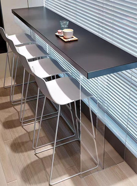 亚克力实木吧台桌黑色家用客厅休闲高脚窄桌透明悬浮靠墙长条桌子