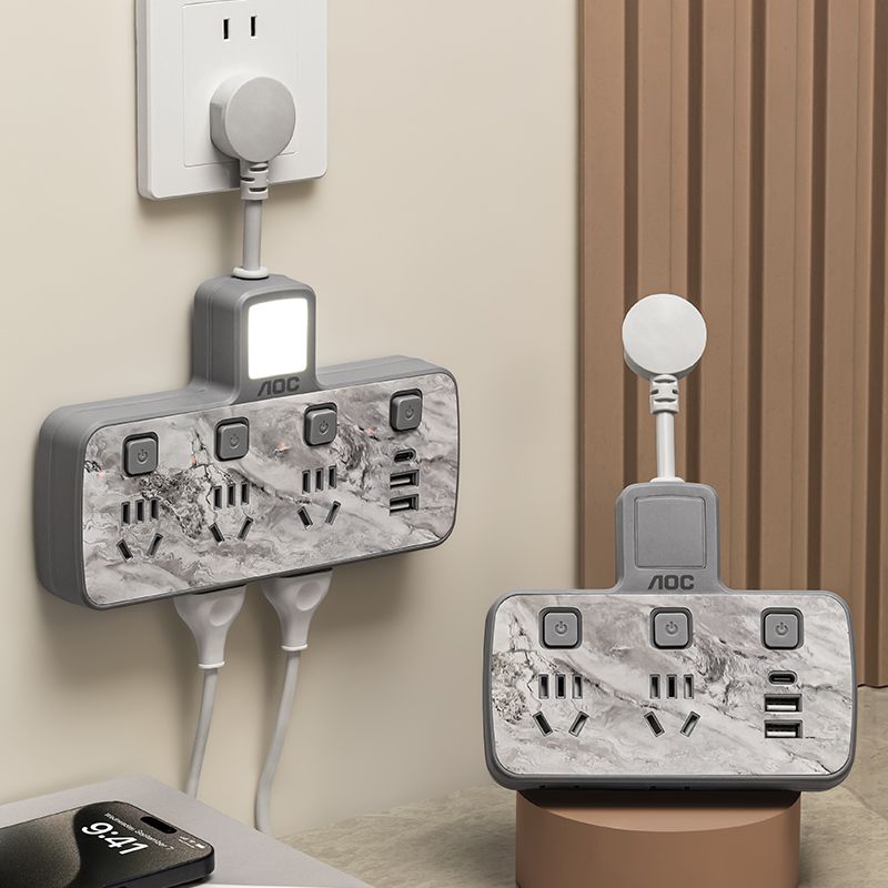 一转多功能转换插座带USB夜灯