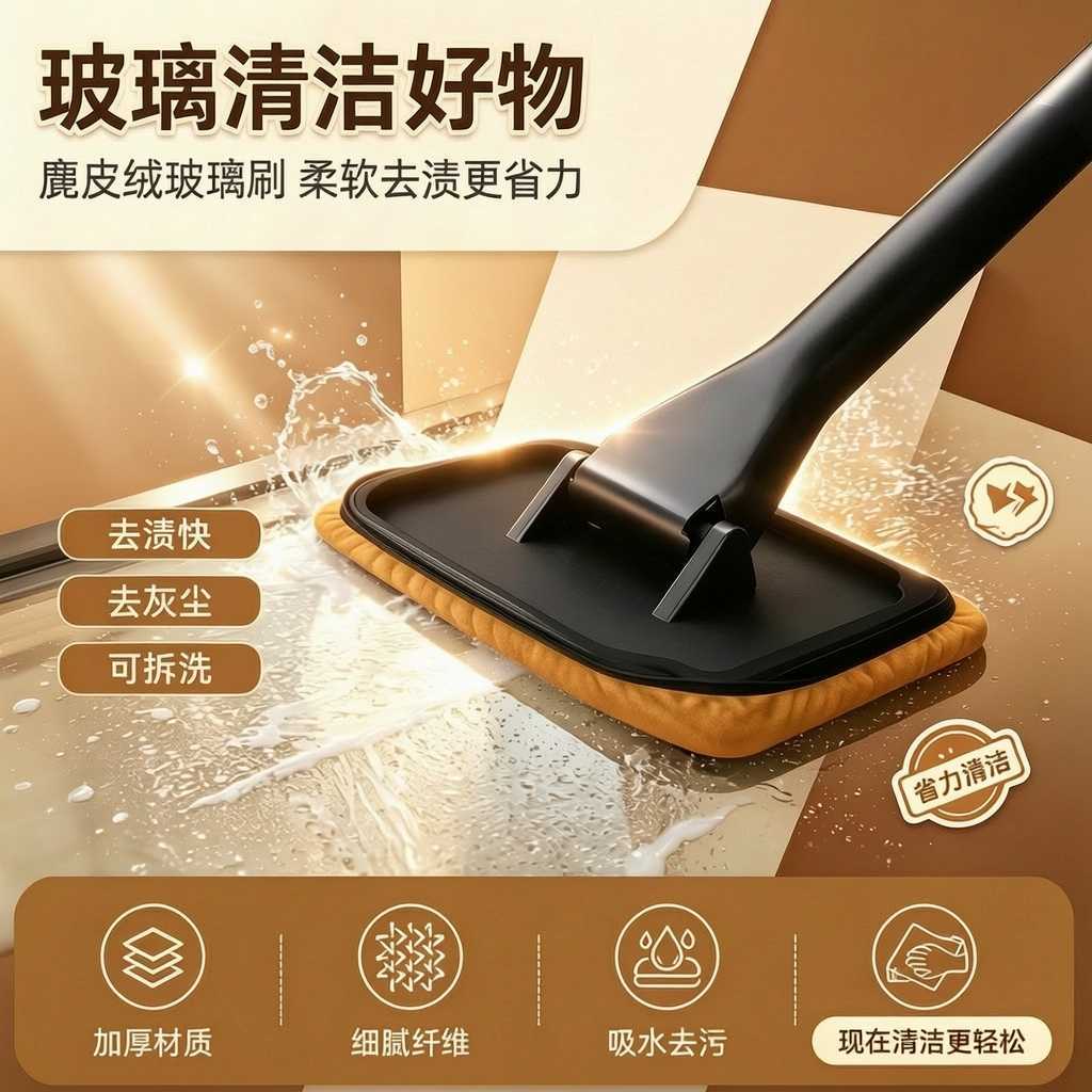 麂皮绒玻璃刷除雾刷车窗内饰麂皮防雾除水除尘掸伸缩长杆擦车工具