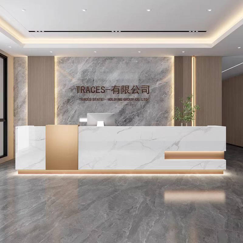 岩板收银台公司前台接待台酒店售楼现代简约柜台仿大理石吧台图片