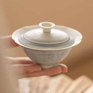 轻奢二才茶碗带盖女士高颜值陶瓷茶具泡茶碗 轻薄窑变斗笠盖碗中式