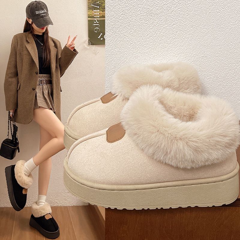 2025新款防水厚底雪地靴冬季加绒加厚保暖皮毛一体增高时尚女棉鞋