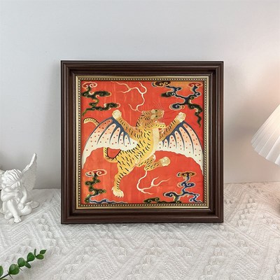 如虎添翼古典复古油画卧室餐厅客厅桌面摆件方形相框装饰画挂画