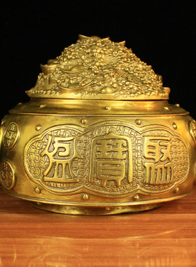 纯铜聚宝盆带盖子铜盆摆件家居玄关开业礼品盆家居客厅摆件