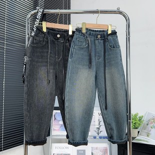 爱木橦童装男童加绒裤子冬款中大童加厚牛仔裤儿童保暖小脚裤7306