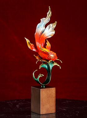 新中式纯黄铜如鱼得水摆件客厅酒店博古架酒柜高档装饰乔迁新居礼