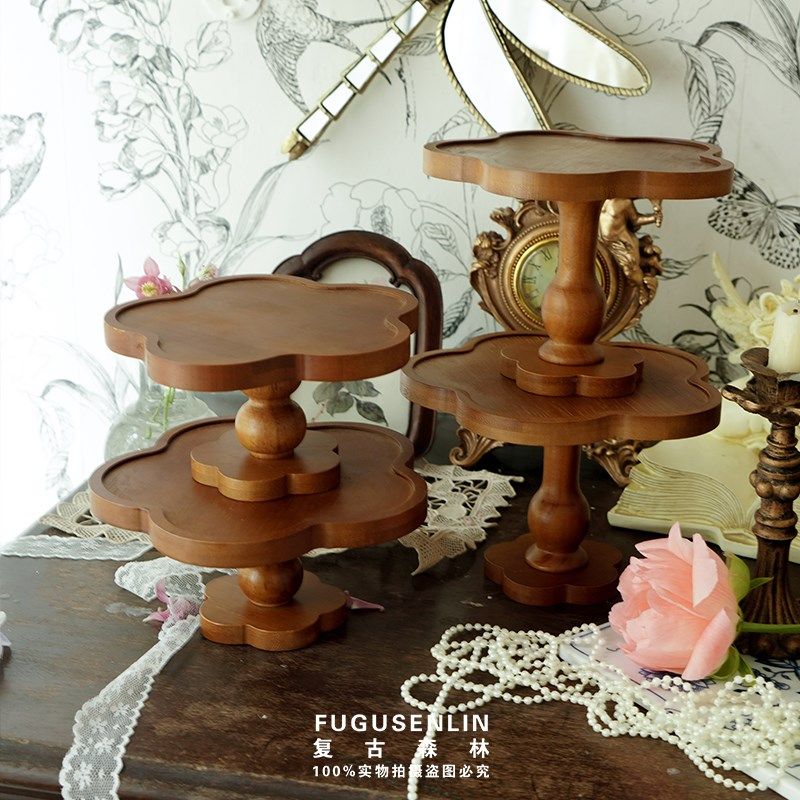 复古森林花朵形木质高脚托盘甜品盘下午茶蛋糕香薰蜡烛饰品托盘,家居饰品,香薰托盘,淘宝优惠券,粉丝福利购,淘宝优惠卷