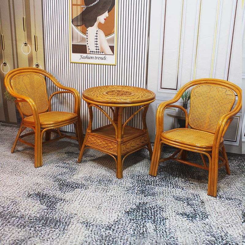 印尼藤编休闲椅家用阳台户外庭院真藤茶桌椅老人靠背椅单人扶手椅