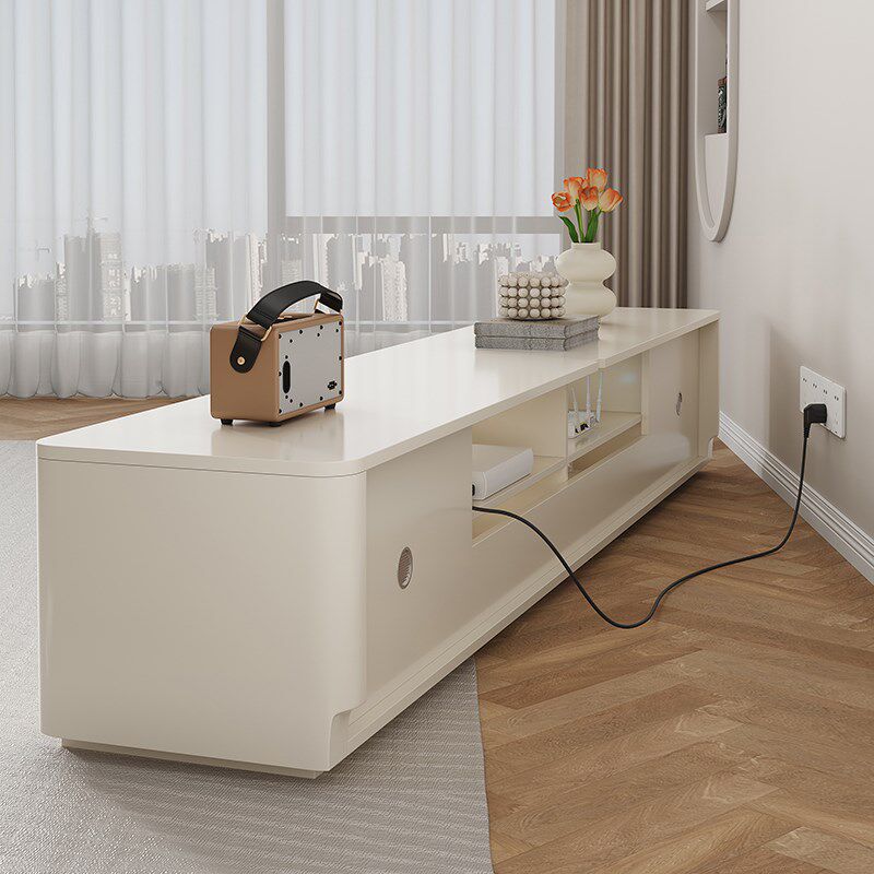 奶油风电视柜茶几组合法式轻奢暖白色烤漆客厅落地矮柜地柜全实木